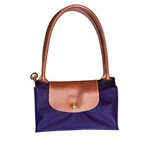 MEDIUM Longchamp "Le Pliage" Nylon Packable Handbag with Leather Details